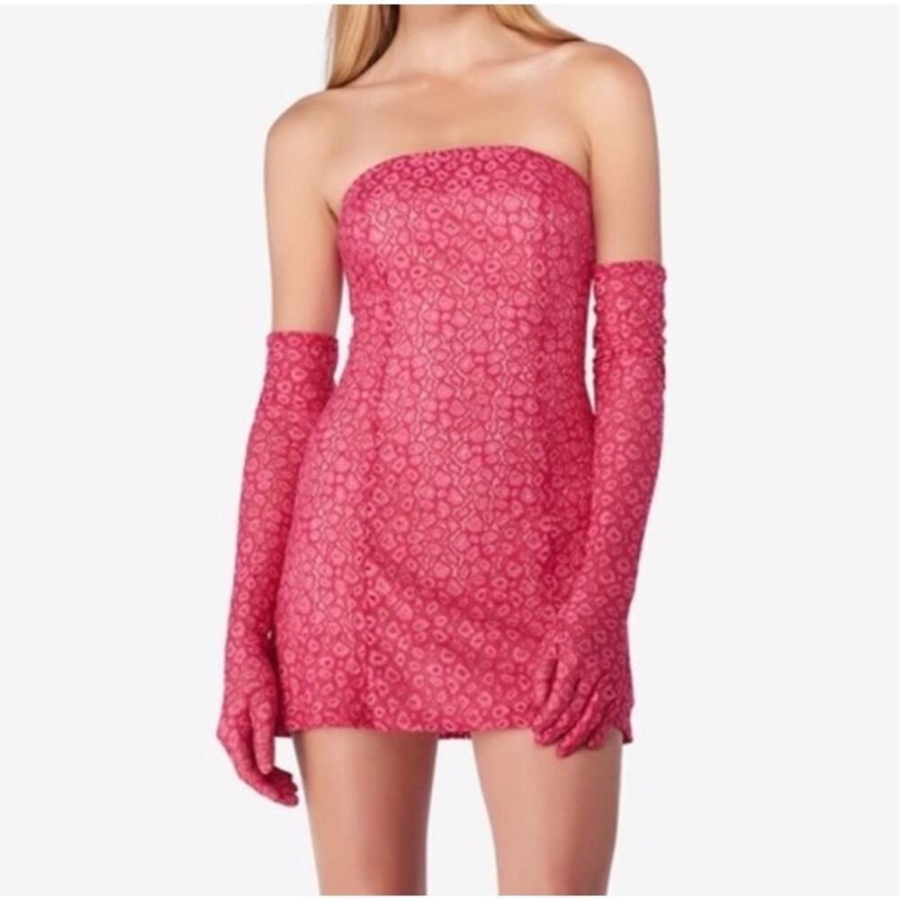 NWOT Miscreants London x Revolve Pink Lace Cupid Mini Dress W/ Gloves UK 6 US 2 - Picture 2 of 8